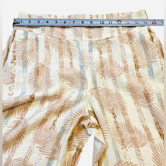 Sound Style Front Wide Leg Beach Linen Pant, Pockets, Tan & Blue, Size Medium - Picture 6 of 12